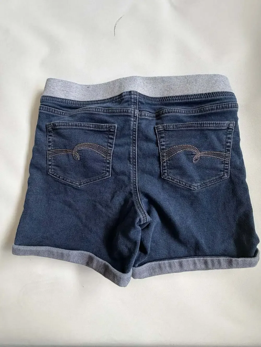 Justice Girls Size 14 Denim Pull On Shorts Drawstring Waist Dark Wash